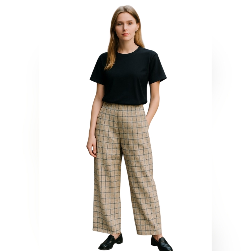 Oak + Fort Womens Plaid Soft Flannel Pants Grayish Womens Large